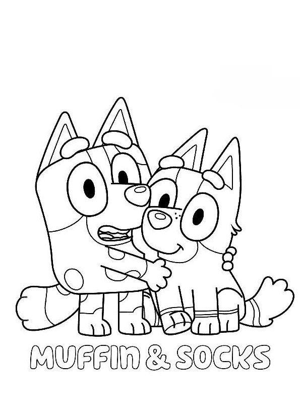 Kids-n-fun.com | Coloring page Bluey Muffin and Socks