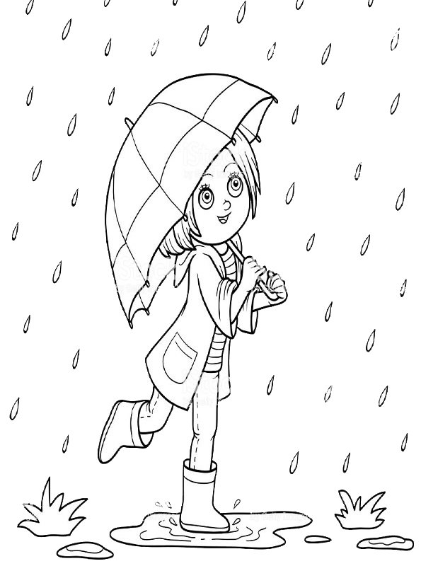 Kids-n-fun.com | Coloring page Umbrella kids with umbrella in the rain