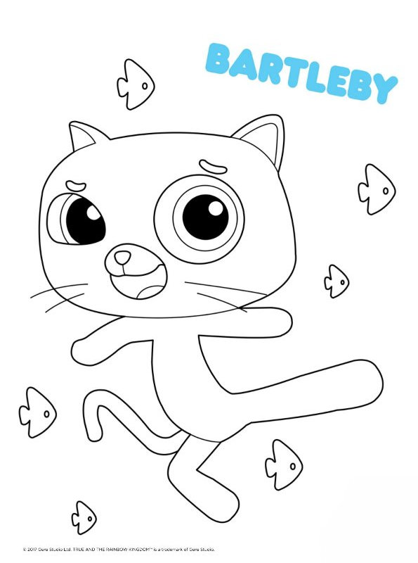 Rainbow Cat Coloring Page : Coloring page with cartoon fluffy cat with