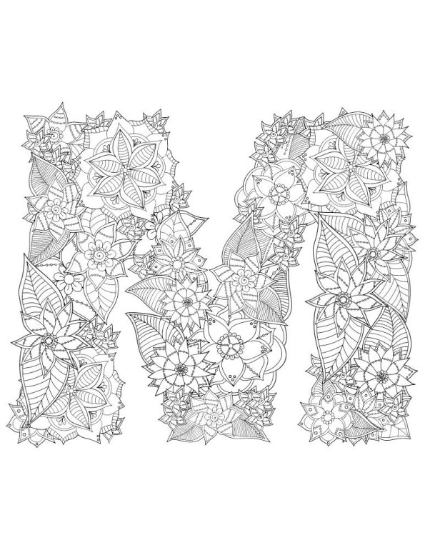 Kids-n-fun.com | Coloring page Alphabet flowers difficult m