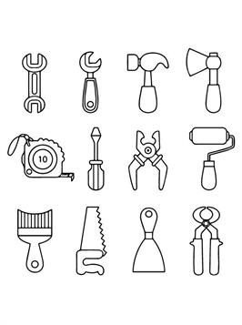 Construction tools isolated coloring page for kids