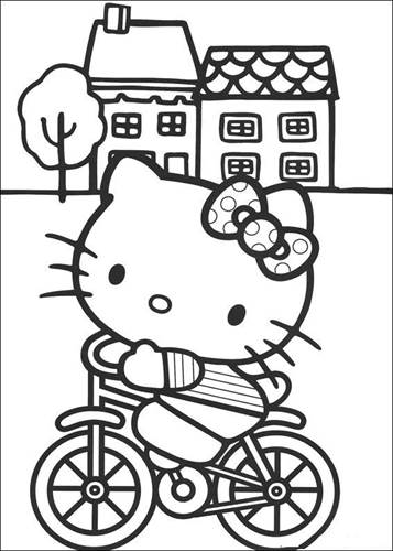 Hello Kitty drawing a picture coloring page